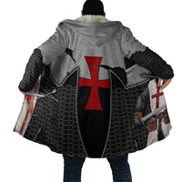 Knights Templar Warrior Red Cross Cloak Crusader Knight In Chainmail Armor With Shield And Sword Art