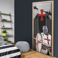 Knights Templar Warrior Red Cross Door Cover Crusader Knight In Chainmail Armor With Shield And Sword Art