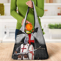 Knights Templar Warrior Red Cross Grocery Bag Crusader Knight In Chainmail Armor With Shield And Sword Art