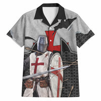 Knights Templar Warrior Red Cross Hawaiian Shirt Crusader Knight In Chainmail Armor With Shield And Sword Art