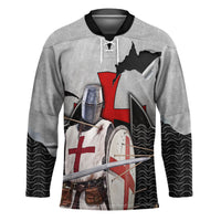 Knights Templar Warrior Red Cross Hockey Jersey Crusader Knight In Chainmail Armor With Shield And Sword Art