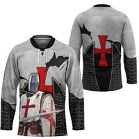 Knights Templar Warrior Red Cross Hockey Jersey Crusader Knight In Chainmail Armor With Shield And Sword Art
