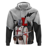 Knights Templar Warrior Red Cross Hoodie Crusader Knight In Chainmail Armor With Shield And Sword Art