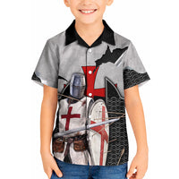 Knights Templar Warrior Red Cross Kid Hawaiian Shirt Crusader Knight In Chainmail Armor With Shield And Sword Art