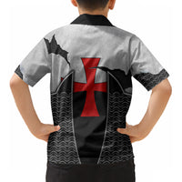 Knights Templar Warrior Red Cross Kid Hawaiian Shirt Crusader Knight In Chainmail Armor With Shield And Sword Art