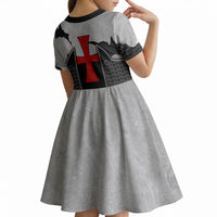 Knights Templar Warrior Red Cross Kid Short Sleeve Dress Crusader Knight In Chainmail Armor With Shield And Sword Art