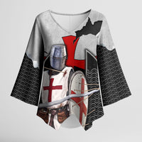 Knights Templar Warrior Red Cross Kimono Sleeve Blouse Crusader Knight In Chainmail Armor With Shield And Sword Art