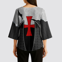 Knights Templar Warrior Red Cross Kimono Sleeve Blouse Crusader Knight In Chainmail Armor With Shield And Sword Art