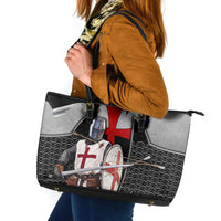 Knights Templar Warrior Red Cross Leather Tote Bag Crusader Knight In Chainmail Armor With Shield And Sword Art