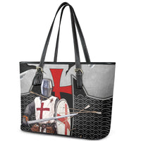 Knights Templar Warrior Red Cross Leather Tote Bag Crusader Knight In Chainmail Armor With Shield And Sword Art
