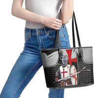 Knights Templar Warrior Red Cross Leather Tote Bag Crusader Knight In Chainmail Armor With Shield And Sword Art