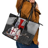 Knights Templar Warrior Red Cross Leather Tote Bag Crusader Knight In Chainmail Armor With Shield And Sword Art