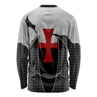 Knights Templar Warrior Red Cross Long Sleeve Shirt Crusader Knight In Chainmail Armor With Shield And Sword Art