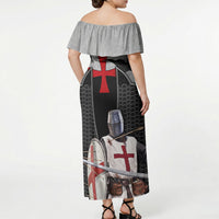Knights Templar Warrior Red Cross Off Shoulder Maxi Dress Crusader Knight In Chainmail Armor With Shield And Sword Art