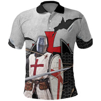 Knights Templar Warrior Red Cross Polo Shirt Crusader Knight In Chainmail Armor With Shield And Sword Art