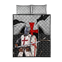 Knights Templar Warrior Red Cross Quilt Bed Set Crusader Knight In Chainmail Armor With Shield And Sword Art