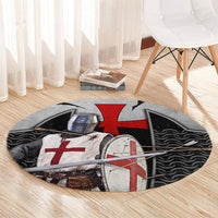 Knights Templar Warrior Red Cross Round Carpet Crusader Knight In Chainmail Armor With Shield And Sword Art