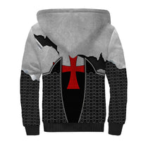 Knights Templar Warrior Red Cross Sherpa Hoodie Crusader Knight In Chainmail Armor With Shield And Sword Art