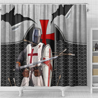 Knights Templar Warrior Red Cross Shower Curtain Crusader Knight In Chainmail Armor With Shield And Sword Art