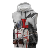 Knights Templar Warrior Red Cross Sleeveless Hoodie Crusader Knight In Chainmail Armor With Shield And Sword Art