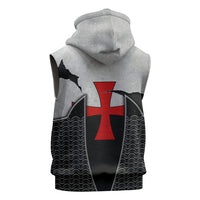 Knights Templar Warrior Red Cross Sleeveless Hoodie Crusader Knight In Chainmail Armor With Shield And Sword Art