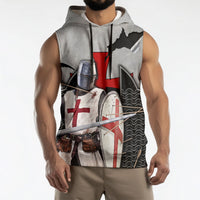 Knights Templar Warrior Red Cross Sleeveless Hoodie Crusader Knight In Chainmail Armor With Shield And Sword Art