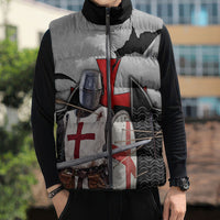 Knights Templar Warrior Red Cross Sleeveless Puffer Jacket Crusader Knight In Chainmail Armor With Shield And Sword Art