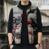 Knights Templar Warrior Red Cross Sleeveless Puffer Jacket Crusader Knight In Chainmail Armor With Shield And Sword Art