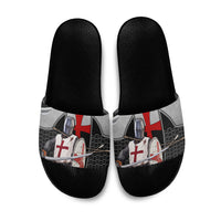 Knights Templar Warrior Red Cross Slide Sandals Crusader Knight In Chainmail Armor With Shield And Sword Art