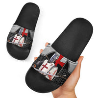Knights Templar Warrior Red Cross Slide Sandals Crusader Knight In Chainmail Armor With Shield And Sword Art