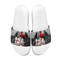 Knights Templar Warrior Red Cross Slide Sandals Crusader Knight In Chainmail Armor With Shield And Sword Art