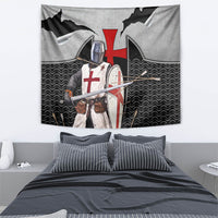 Knights Templar Warrior Red Cross Tapestry Crusader Knight In Chainmail Armor With Shield And Sword Art