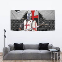 Knights Templar Warrior Red Cross Tapestry Crusader Knight In Chainmail Armor With Shield And Sword Art