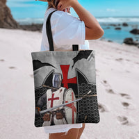 Knights Templar Warrior Red Cross Tote Bag Crusader Knight In Chainmail Armor With Shield And Sword Art