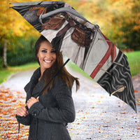 Knights Templar Warrior Red Cross Umbrella Crusader Knight In Chainmail Armor With Shield And Sword Art