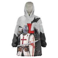 Knights Templar Warrior Red Cross Wearable Blanket Hoodie Crusader Knight In Chainmail Armor With Shield And Sword Art