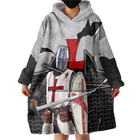 Knights Templar Warrior Red Cross Wearable Blanket Hoodie Crusader Knight In Chainmail Armor With Shield And Sword Art