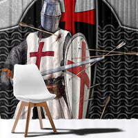 Knights Templar Warrior Red Cross Window Curtain Crusader Knight In Chainmail Armor With Shield And Sword Art