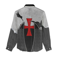 Knights Templar Warrior Red Cross Women Casual Shirt Crusader Knight In Chainmail Armor With Shield And Sword Art