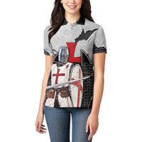 Knights Templar Warrior Red Cross Women Polo Shirt Crusader Knight In Chainmail Armor With Shield And Sword Art