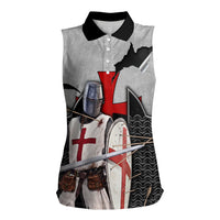 Knights Templar Warrior Red Cross Women Sleeveless Polo Shirt Crusader Knight In Chainmail Armor With Shield And Sword Art