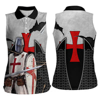 Knights Templar Warrior Red Cross Women Sleeveless Polo Shirt Crusader Knight In Chainmail Armor With Shield And Sword Art