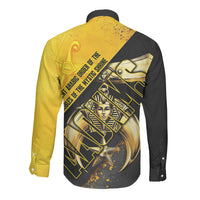 Nobles Shriners Pharaoh Long Sleeve Button Shirt Egyptian Pharaoh King Tut Art With Gold Scimitar Emblem