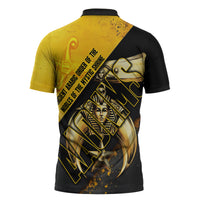 Nobles Shriners Pharaoh Zipper Polo Shirt Egyptian Pharaoh King Tut Art With Gold Scimitar Emblem