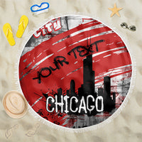 Personalized Chicago City Skyline Beach Blanket Urban Graffiti Street Art - Second City Windy City