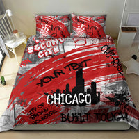 Personalized Chicago City Skyline Bedding Set Urban Graffiti Street Art - Second City Windy City
