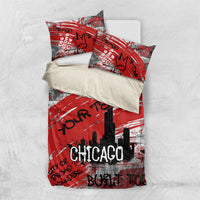 Personalized Chicago City Skyline Bedding Set Urban Graffiti Street Art - Second City Windy City
