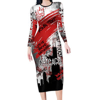 Personalized Chicago City Skyline Long Sleeve Bodycon Dress Urban Graffiti Street Art - Second City Windy City
