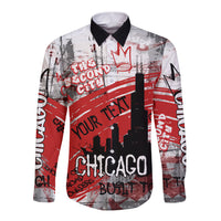 Personalized Chicago City Skyline Long Sleeve Button Shirt Urban Graffiti Street Art - Second City Windy City