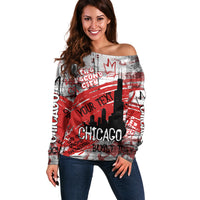 Personalized Chicago City Skyline Off Shoulder Sweater Urban Graffiti Street Art - Second City Windy City